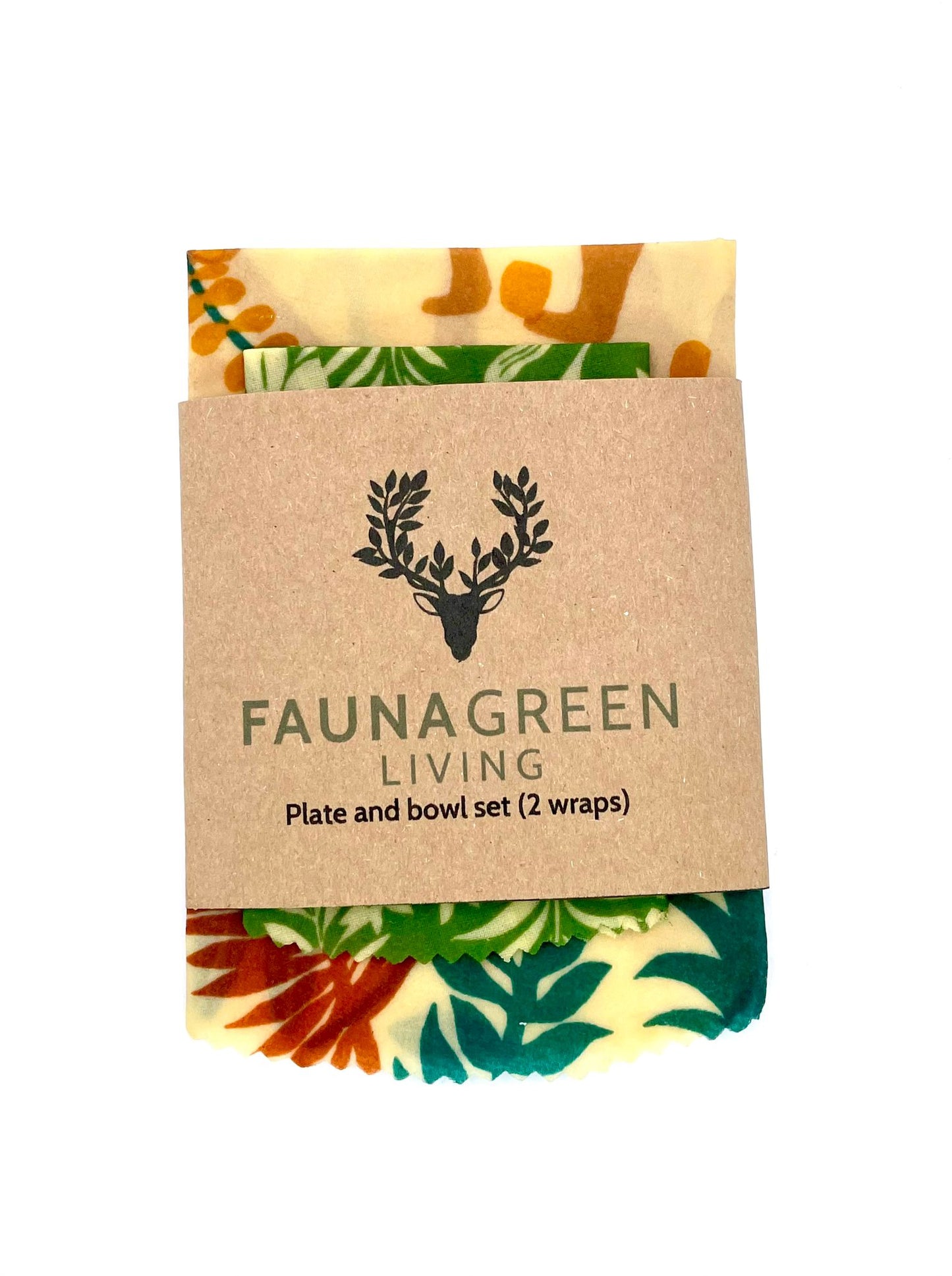 Jungle plate and bowl cover set (Set of 2): Reusable beeswax plate and bowl covers with a jungle theme. Ideal for eco-friendly and sustainable food storage.